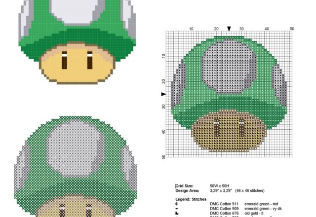 super_mario_1_up_mushroom_green_mushroom_free_cross_stitch_pattern