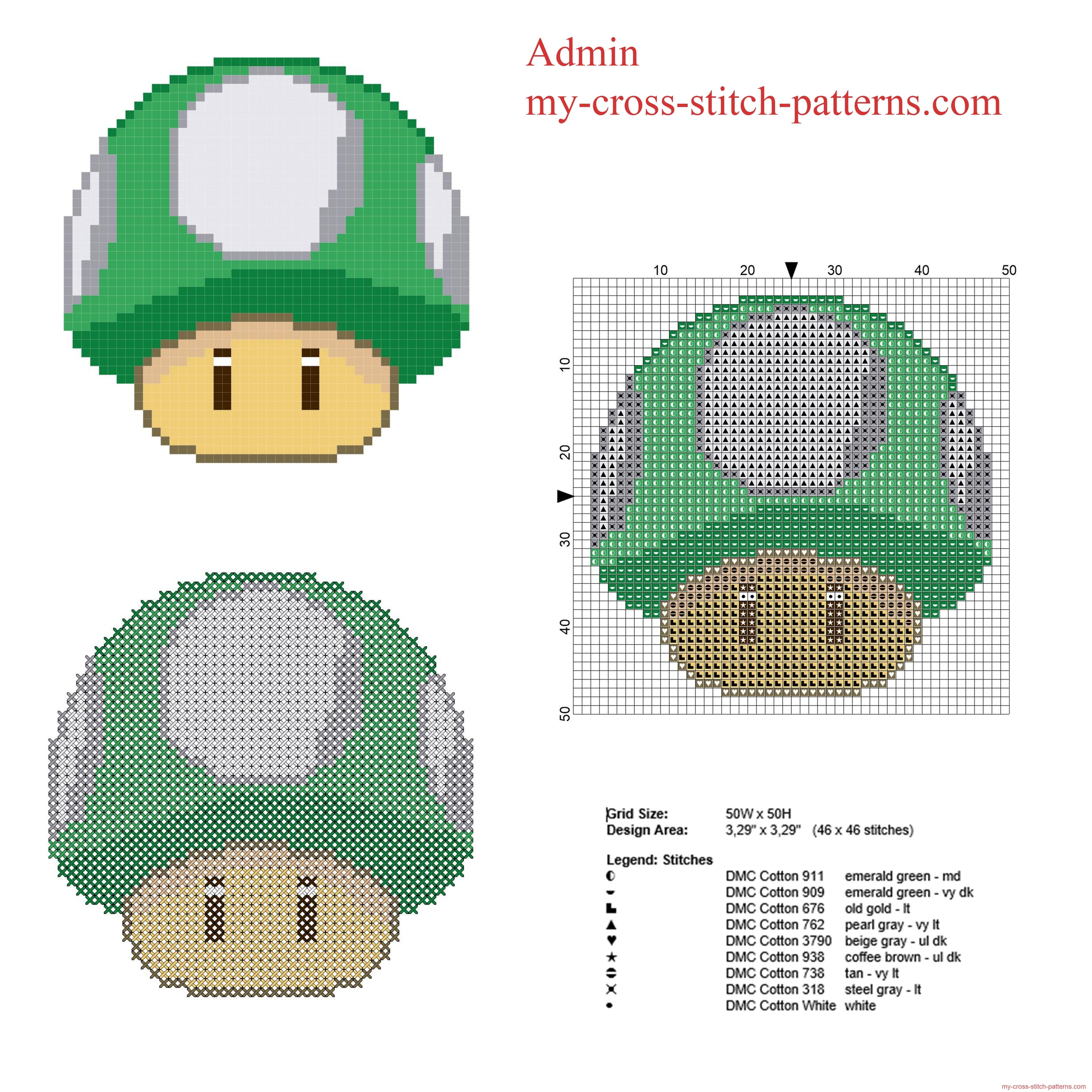 super_mario_1_up_mushroom_green_mushroom_free_cross_stitch_pattern