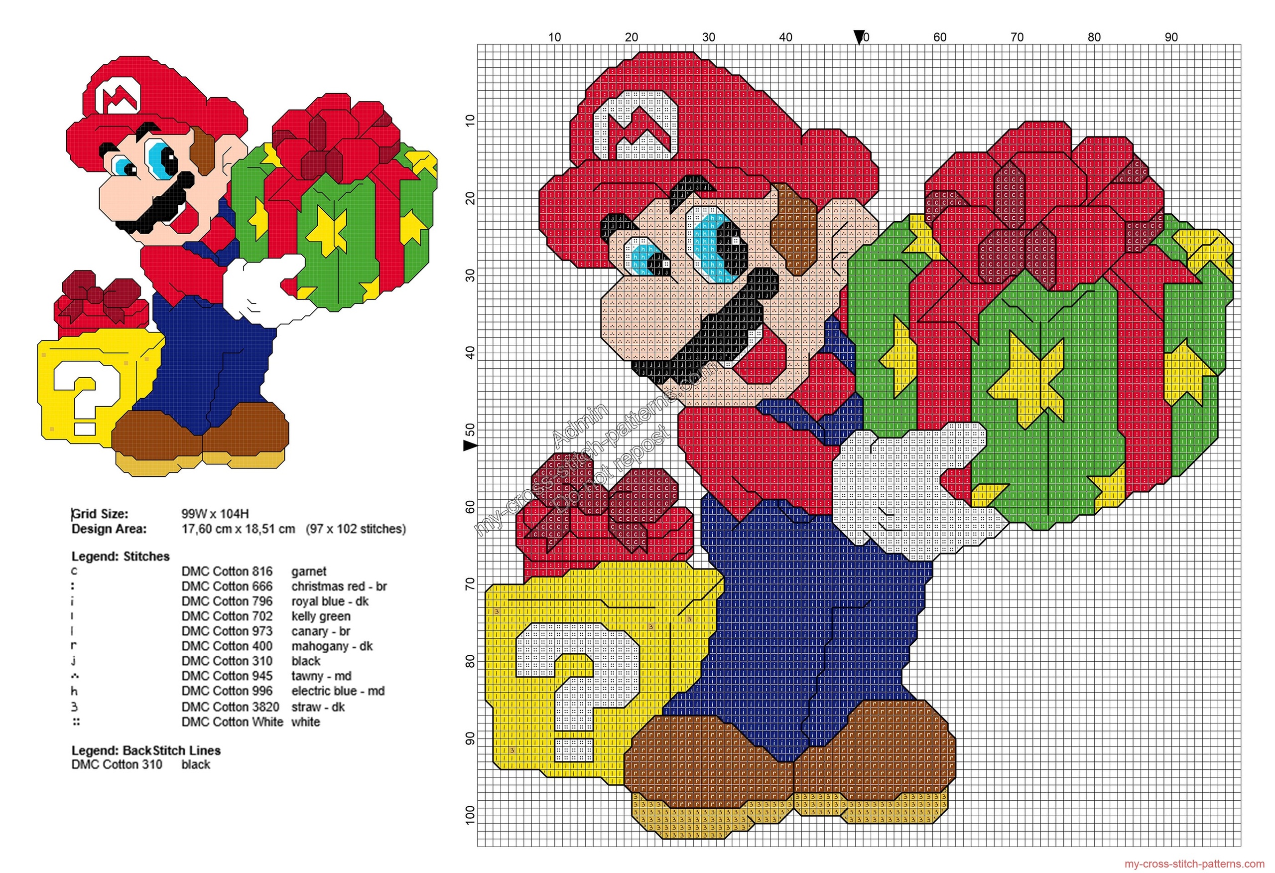 Super Mario Brothers Cross stitch chart pattern
