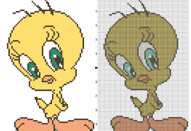 sweet_tweety_bird_from_looney_tunes_cartoon_sylvester_and_tweety_free_cross_stitch_pattern