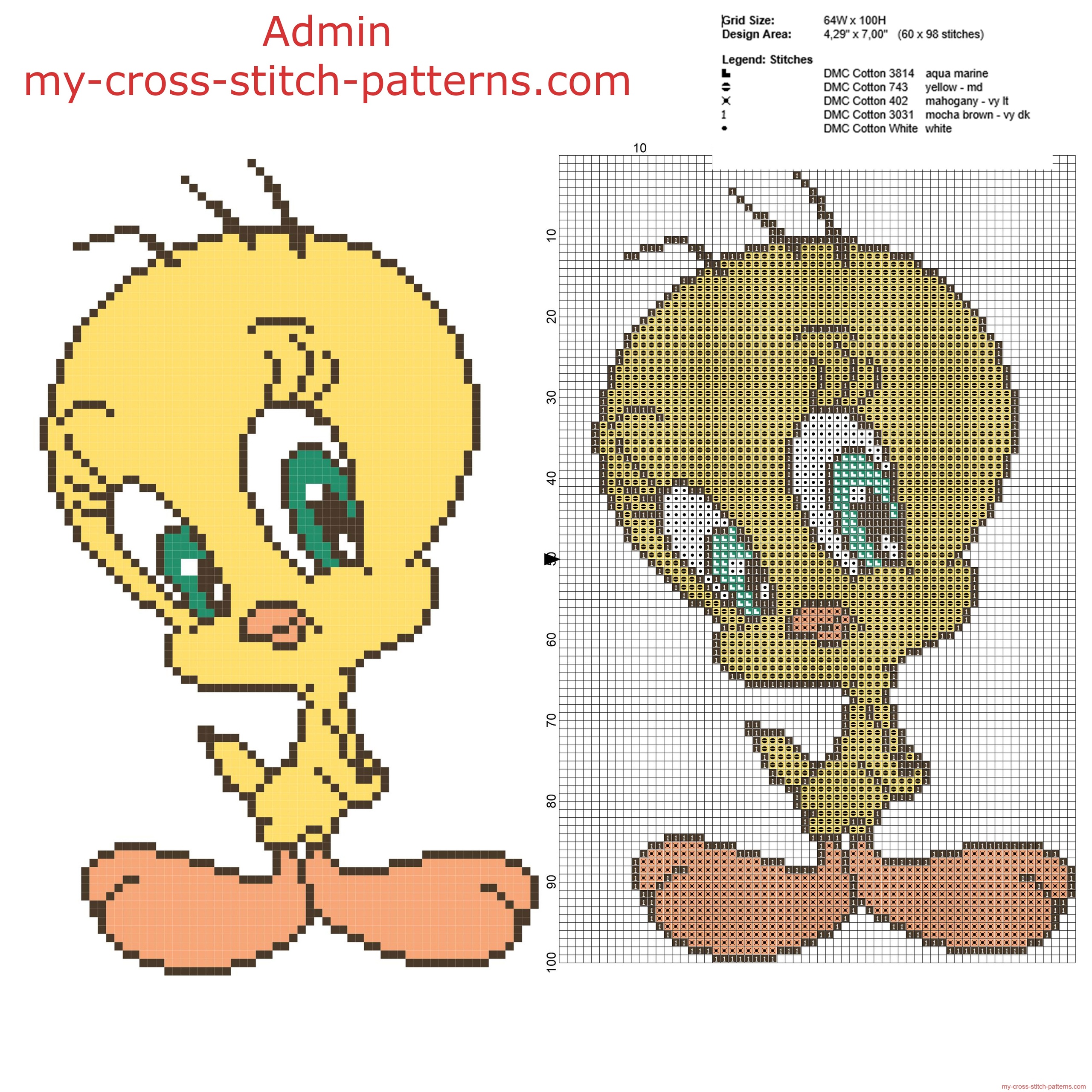 sweet_tweety_bird_from_looney_tunes_cartoon_sylvester_and_tweety_free_cross_stitch_pattern