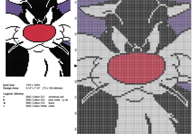 sylvester_cat_looney_tunes_character_on_violet_tile_free_cross_stitch_pattern