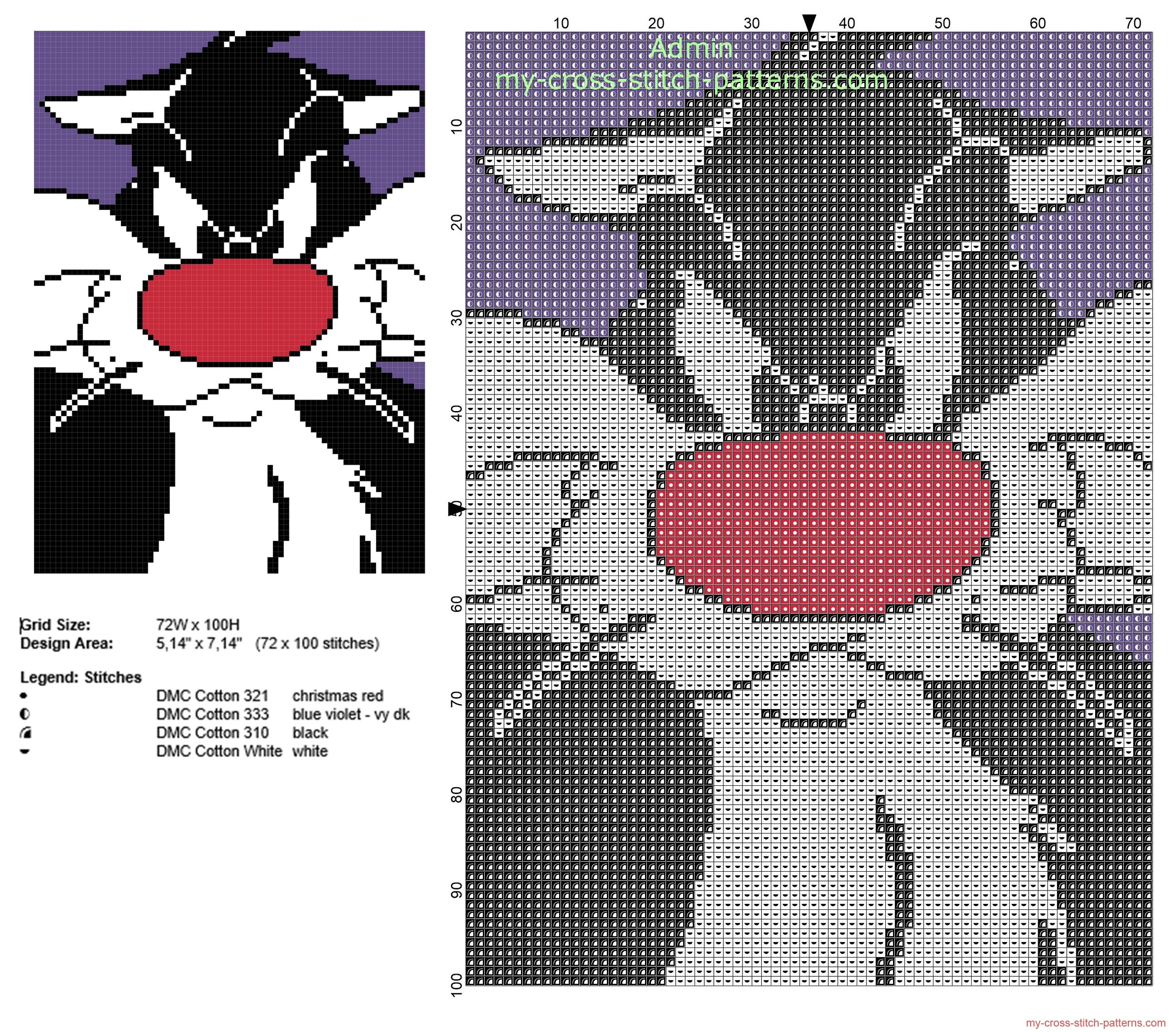 sylvester_cat_looney_tunes_character_on_violet_tile_free_cross_stitch_pattern
