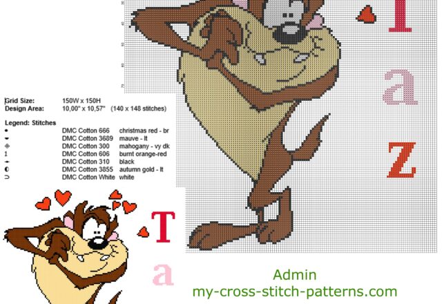 tasmanian_devil_taz_looney_tunes_cartoon_character_free_cross_stitch_pattern_big_size_about_150_x_15
