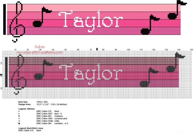 taylor_cross_stitch_baby_female_names_with_pink_musical_notes