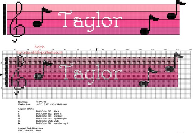taylor_cross_stitch_baby_female_names_with_pink_musical_notes