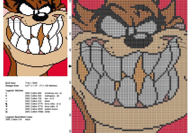 taz_tasmanian_devil_looney_tunes_character_in_a_red_tile_free_cross_stitch_pattern