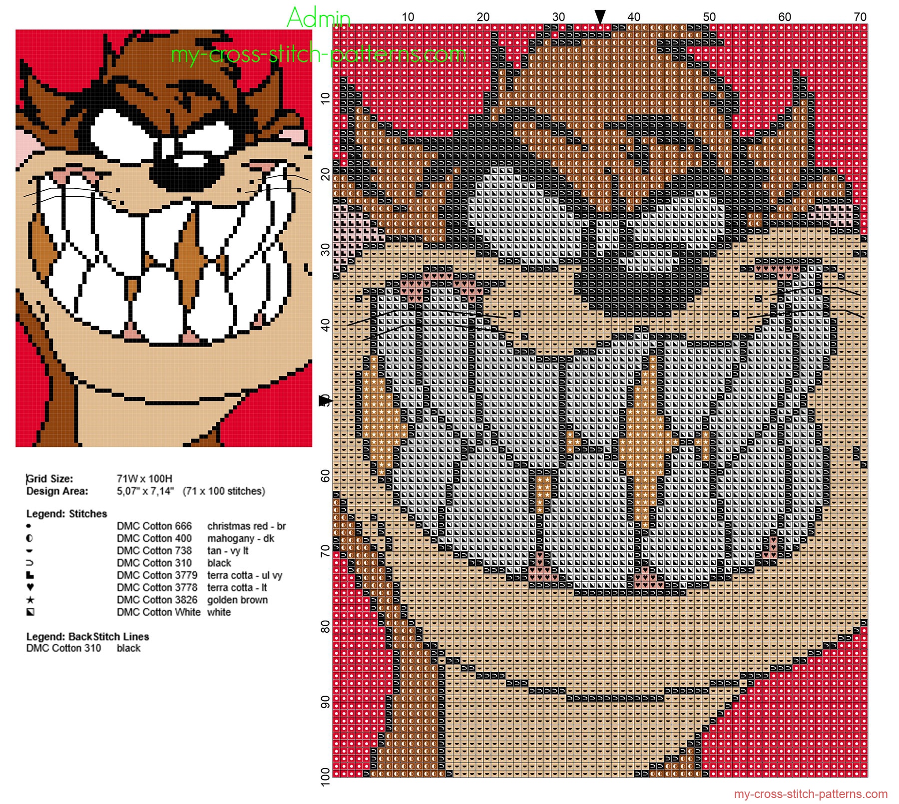 taz_tasmanian_devil_looney_tunes_character_in_a_red_tile_free_cross_stitch_pattern