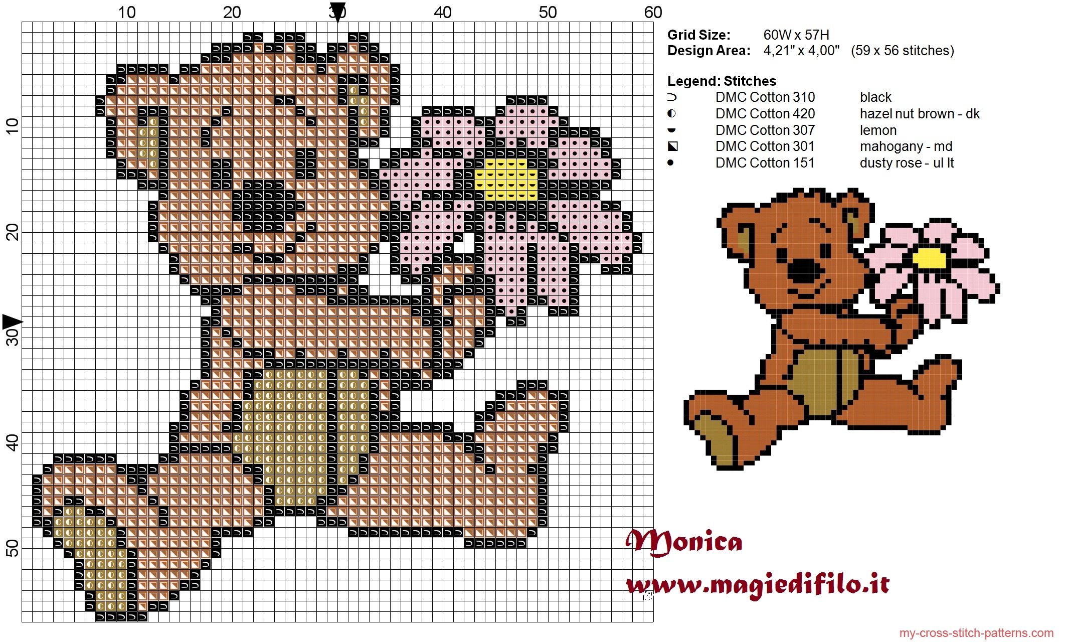 Teddy Bear with a flower cross stitch pattern - free cross stitch