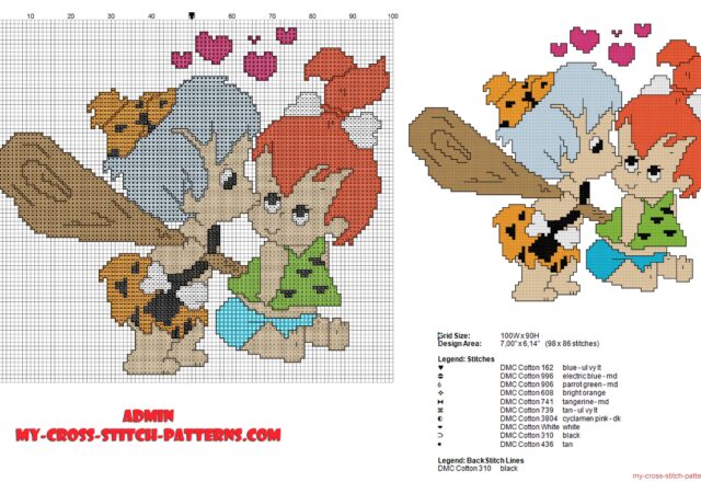 the_flintstones_bamm_bamm_rubble_kisses_pebbles_flintstone_cross_stitch_pattern