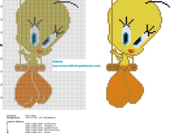 tweety_looney_tunes_character_cross_stitch_pattern_height_100