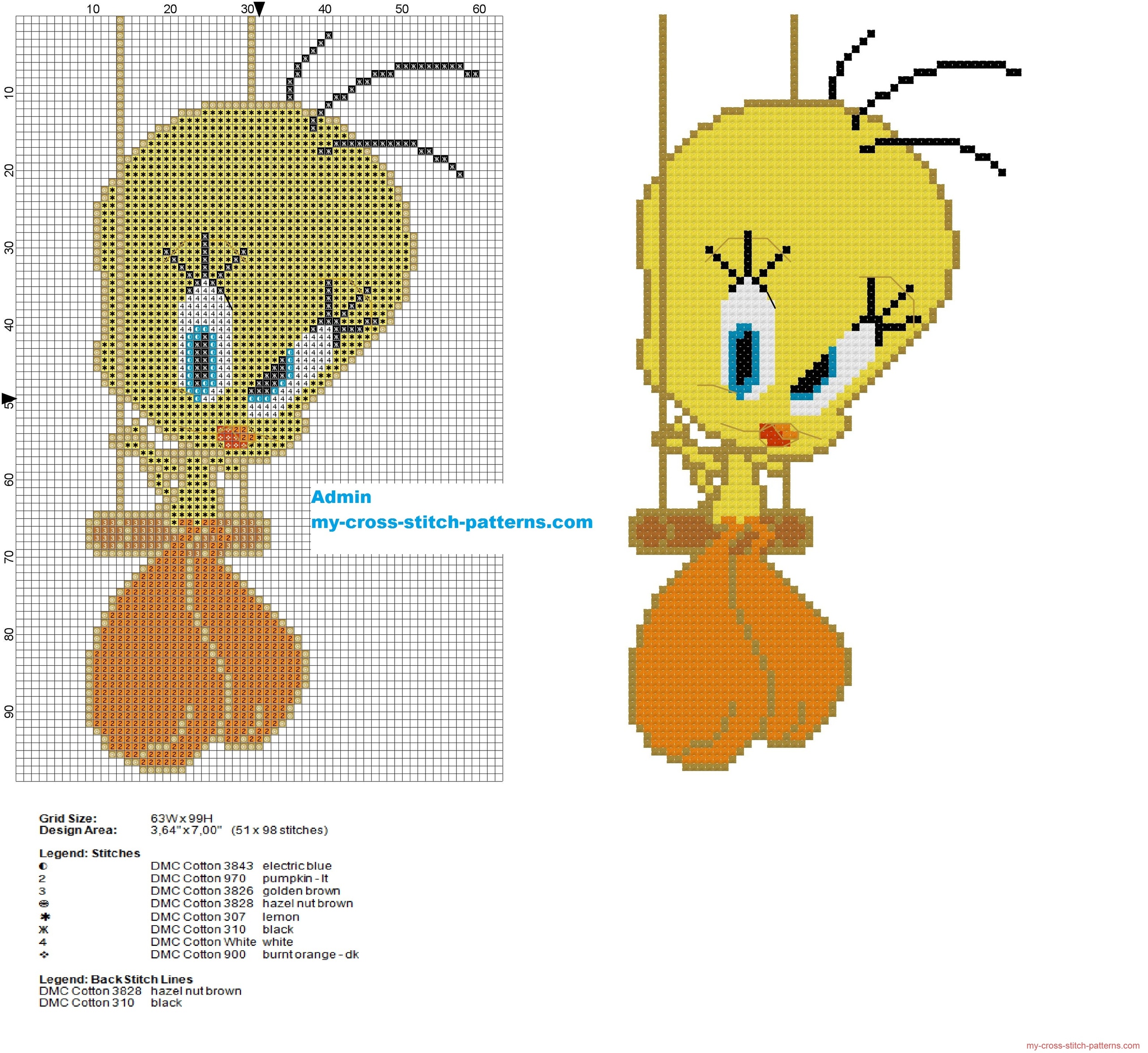 tweety_looney_tunes_character_cross_stitch_pattern_height_100
