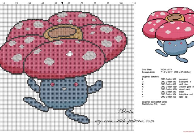 vileplume_pokemon_first_generation_number_045_cross_stitch_pattern