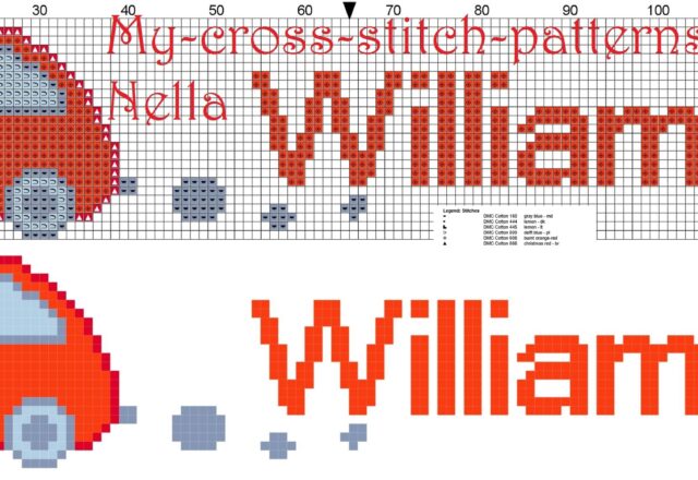 william__name_with_toy_car_cross_stitch_patterns