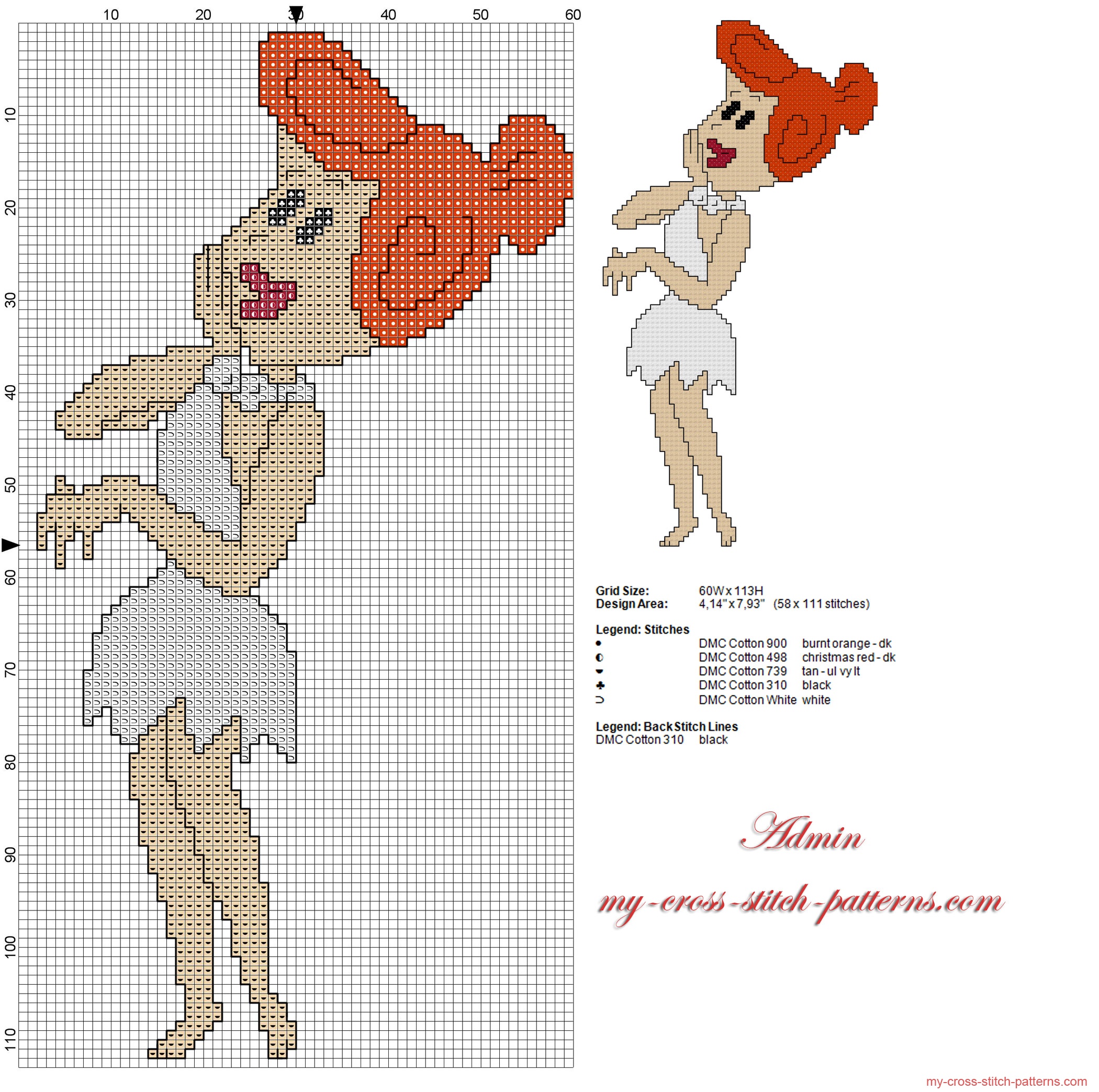 wilma_flintstone_cross_stitch_pattern_58_x_111_stitches_and_5_dmc_colors