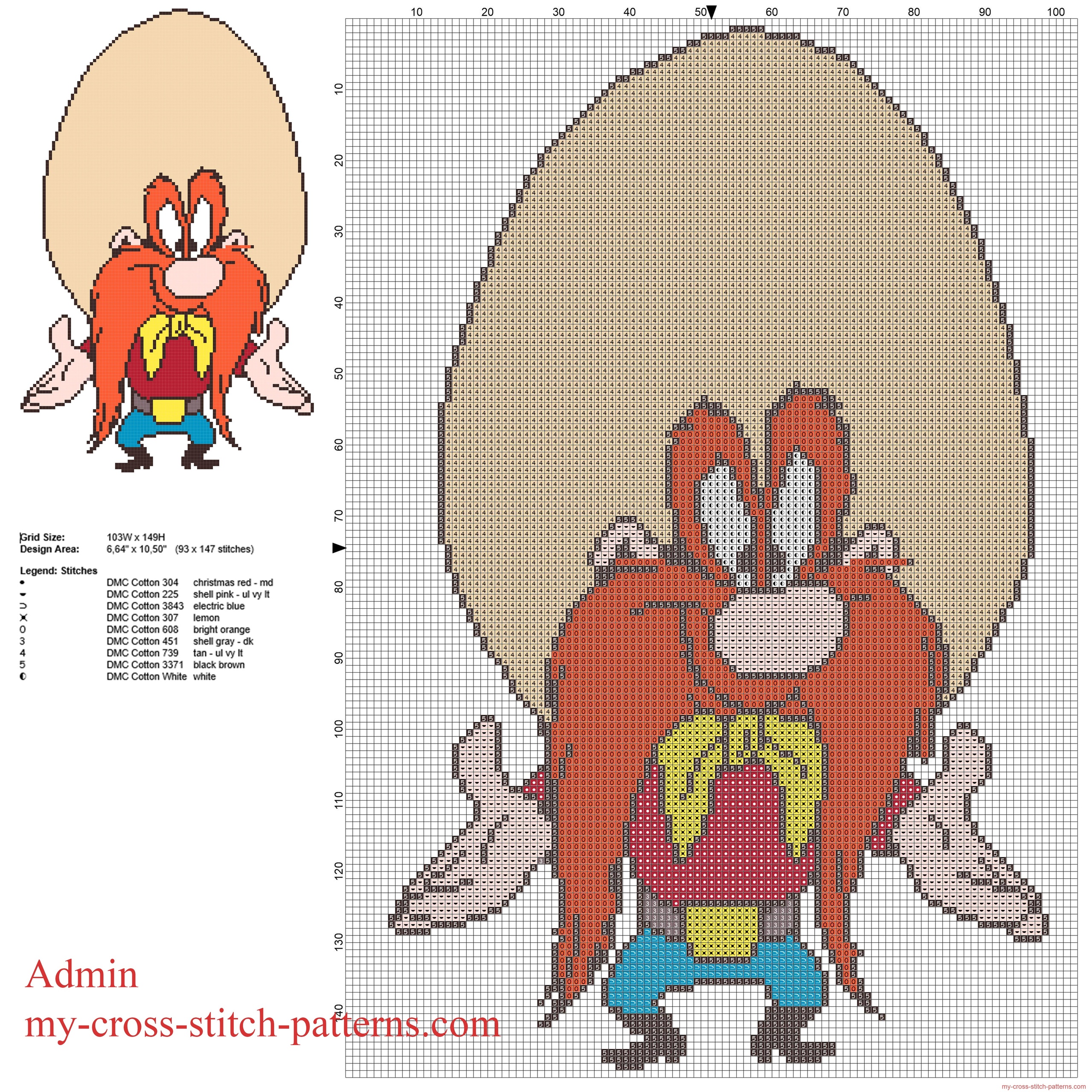 yosemite_sam_looney_tunes_character_free_cross_stitch_pattern