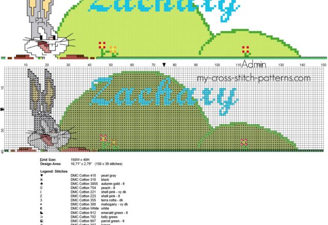 zachary_cross_stitch_baby_name_with_looney_tunes_bugs_bunny