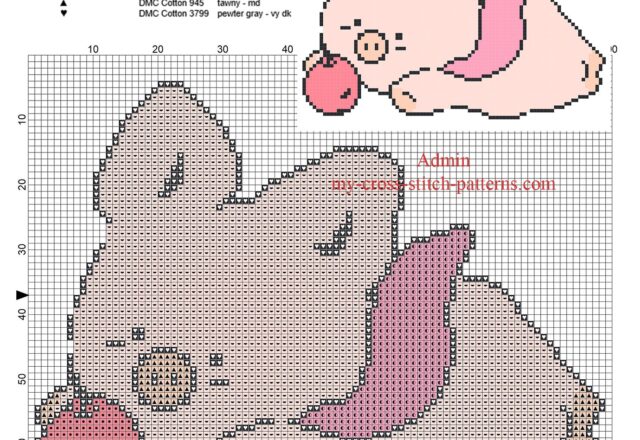 zashikibuta_baby_pig_play_with_an_apple_free_simple_small_cross_stitch_pattern