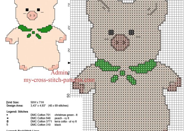 zashikibuta_pig_simple_back_stitch_cross_stitch_pattern