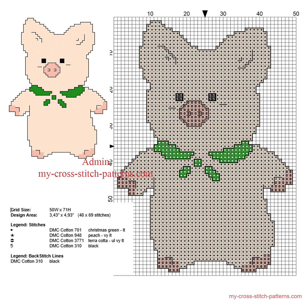 zashikibuta_pig_simple_back_stitch_cross_stitch_pattern