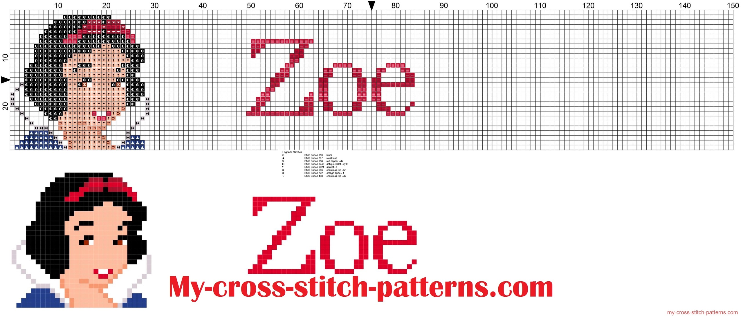 zoe_cross_stitch_pattern_name_with_disney_princess_white_snow