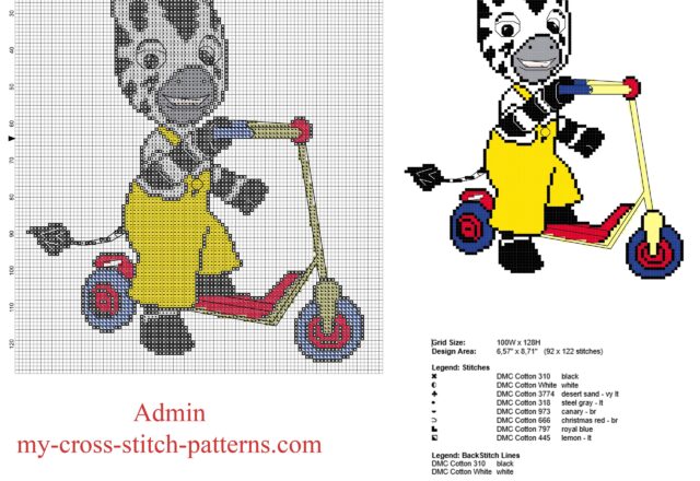 zou_zebra_french_animated_series_on_a_scooter_free_cross_stitch_pattern