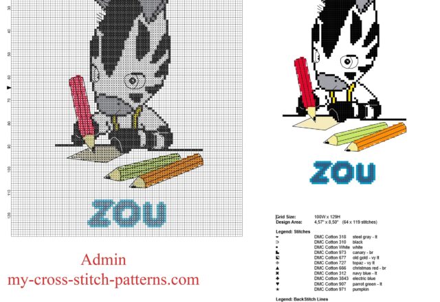 zou_zebra_french_cartoon_does_his_homework_free_cross_stitch_pattern